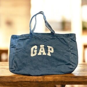 Unisex GAP Denim Blue Oversized Carryall Tote Bag Purse Travel Handbag NWT